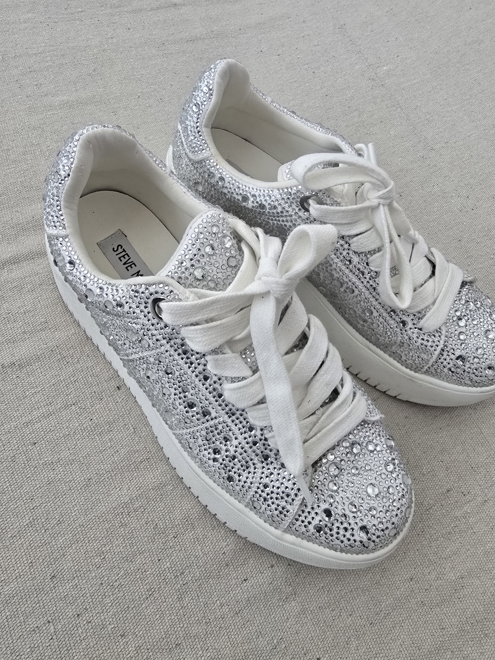Steve Madden Rockaway Rhinestone Platform Sneakers Women’s Size 7 Silver Bling